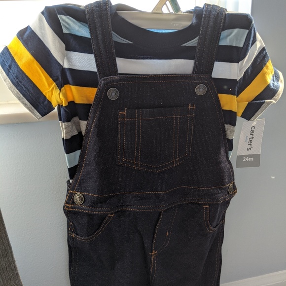 NWT $28 Carters Infant Boys 2-Piece Shortalls Outfits Overall Shorts NB-24 Mo.